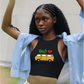 The Bold Bus Tee - Women’s Edition by AfroBold featuring a vibrant African-inspired bus design, crafted for comfort, cultural pride, and modern elegance.